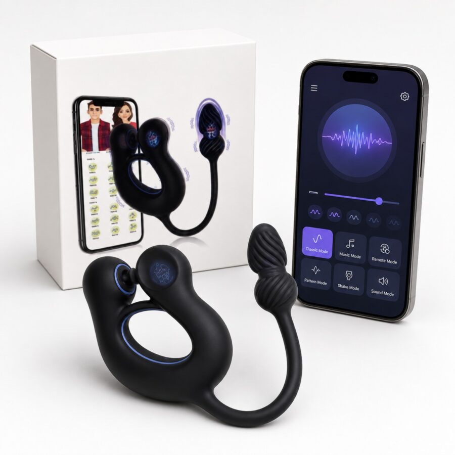 Fiesta — Anillo Vibrador con Estimulador de Próstata y App | 9,5 × 5 × 8,5 cm